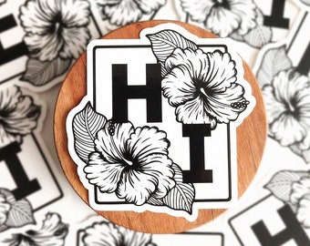 HI-BISCUS Clear Vinyl Sticker | Hibiscus Sticker, Waterproof Vinyl Sticker, Tropical Flower, Hawaii Sticker