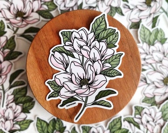 PINK MAGNOLIA Vinyl Sticker | Magnolia Sticker, Flower Sticker