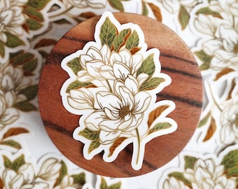 MAGNOLIA (Gold) Clear Vinyl Sticker | Magnolia Sticker, Southern Magnolia, Flower Sticker, Clear Sticker, Botanical Sticker