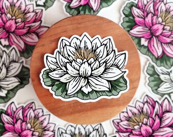 WHITE LOTUS Vinyl Sticker | Lotus Sticker, Waterproof Vinyl Sticker