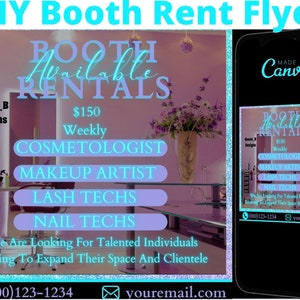 Booth Rental Flyer | Booth For Rent | Salon Flyer | Social Media | Editable template | DIY | Now Hiring | Hair Stylist | MUA | Nail Tech