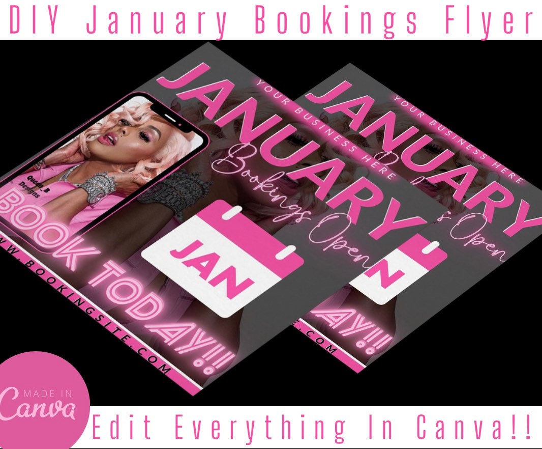 Books are open Flyer | January Bookings | Hair | Lash | Makeup | Nail Tech | Book Now | Beauty | Editable Template | Instagram | DIY | Canva