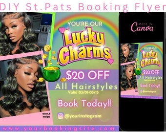 St. Patrick’s Day Special Flyer | March Bookings Open | Hair | Lash | Nail | Braids | Book Now | Editable Template | Instagram Flyer | Canva