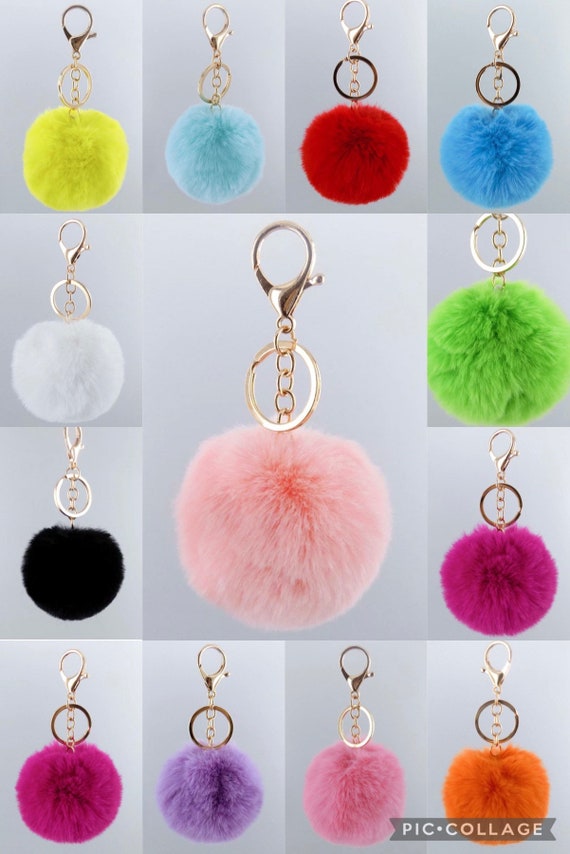 Soft Fluffy Mini Pom Pom Keychains Various Colors Size 2inch, 4inch  Accessories for Women and Girls 