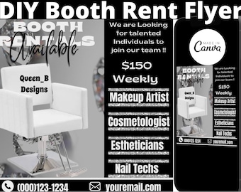 Booth Rental Flyer | Booths For Rent | Salon Booth Rent | We are Hiring | Editable template | Hair Stylist | MUA | nail tech | Canva flyer