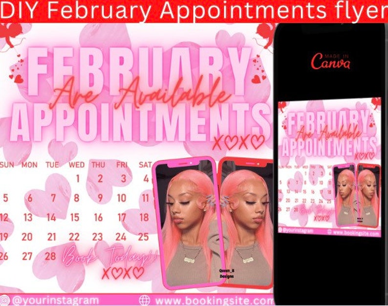 Books are open Flyer February Bookings Hair Lash Makeup Nail Book Now Beauty Editable Template Instagram DIY Canva flyer image 1