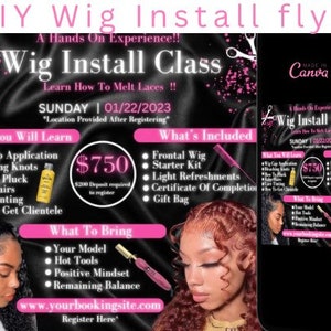 Wig Class Flyer | Hair Course | Wig Install | Masterclass | Booking flyer | Registration | DIY| Hair Stylist| MUA| Editable| Instagram|Canva