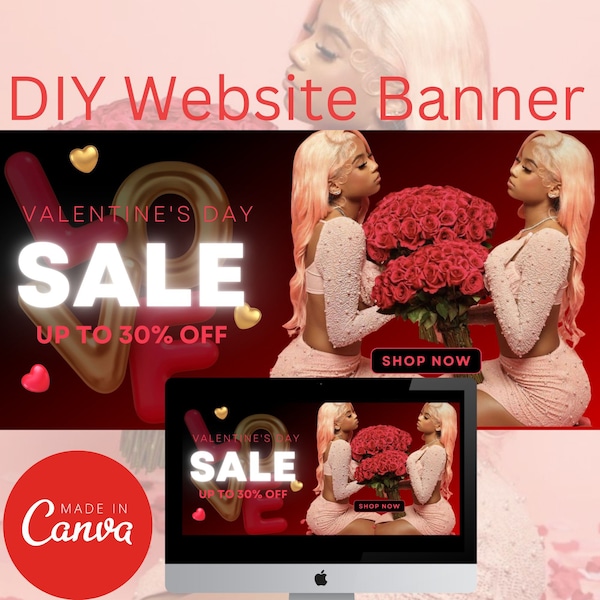 Valentines Day Website Banner | Web banner template | DIY | Hair | Lash | Boutique| Shopify Banner | Beauty | Editable | Wix | Sale | Canva
