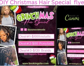 Christmas Hair Special Flyer | December Booking | Holiday Sale | Price Flyer |Book Now | Editable Template | Instagram |Canva | Hairstylist