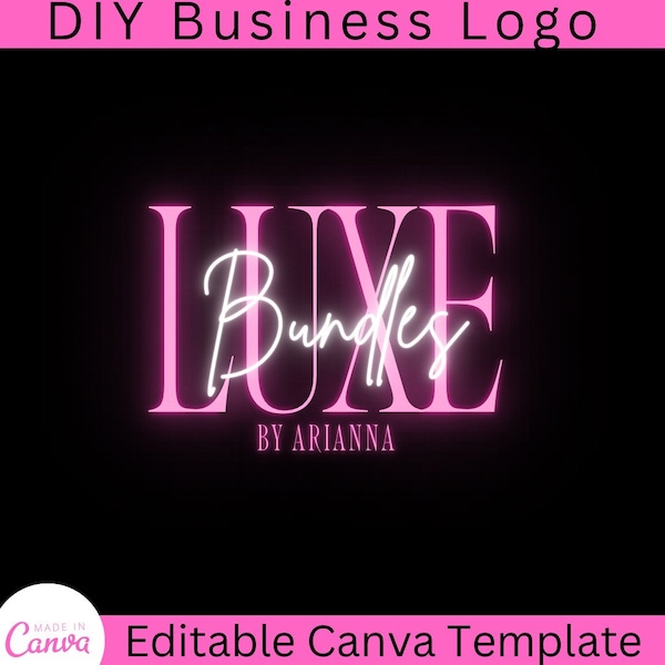 DIY Canva Logo | Hair | Lash | Boutique | Neon | Makeup | Bundles | Wig | Nail | Beauty Salon | Business Logo Design | Editable Template