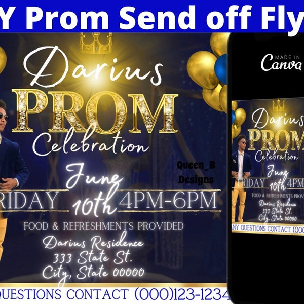 Prom Send Off Flyer For Guys | Prom Invitation flyer | Prom party Invite | Graduation Celebration Invites | DIY Flyer | Editable Template