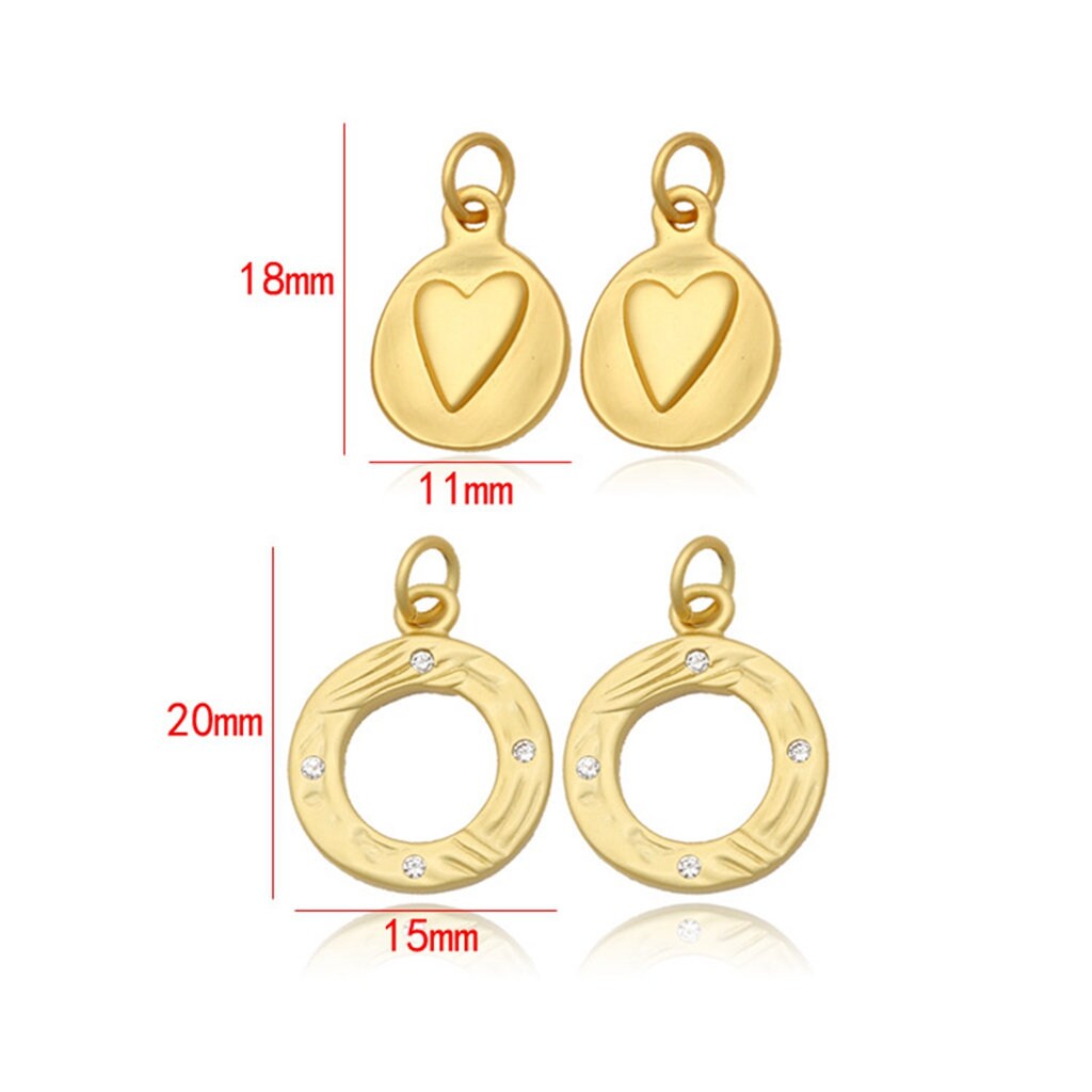 2PCS 14K Gold Plated Brass Matte Round Link Charm Pendant CZ Etsy