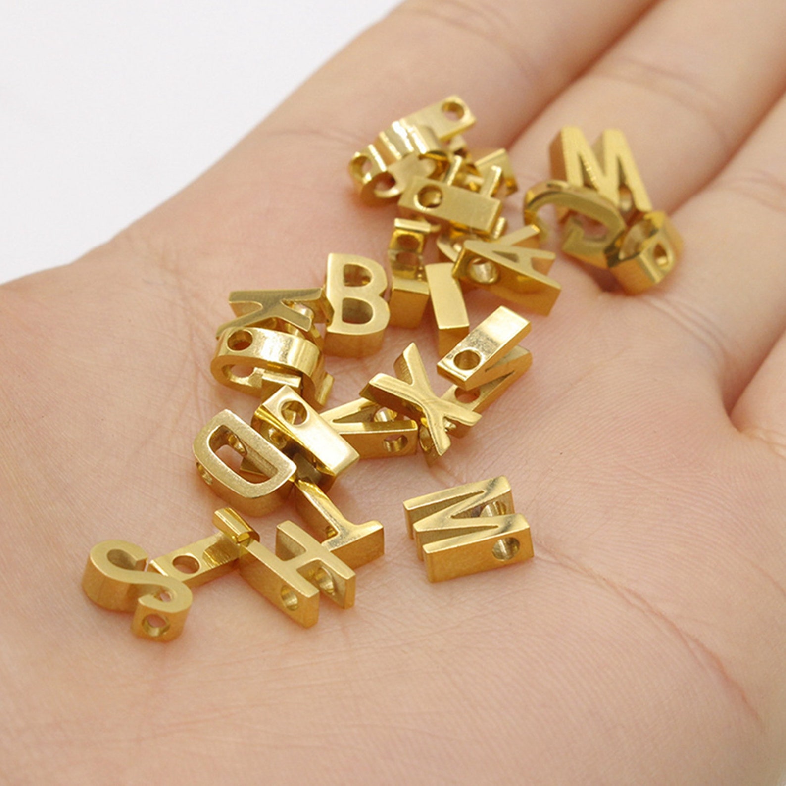 Stainless Steel 18K Gold Plated Initial Alphabet Charm Beads Etsy