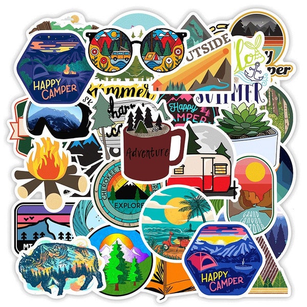 50 pcs camping/ adventure/ hike stickers