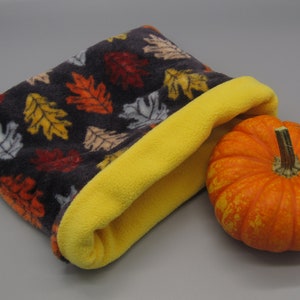 Fleece Snuggle Sack - Multi colored fall leaves on gray lush fleece with yellow fleece