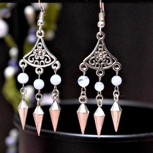 Flower and Spike Earrings with Blue Lace Agate