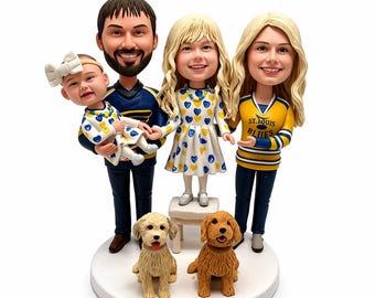 Gepersonaliseerde familie bobblehead van foto met huisdieren, aangepast beeldje van polymeerklei, uniek familiecadeau