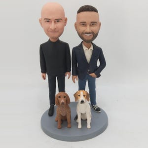 Gay Wedding Toppers ,2 grooms cake topper,Custom bobblehead,gay cake topper,gay man wedding, gay cake,gay wedding Gay bobble head with 2dogs