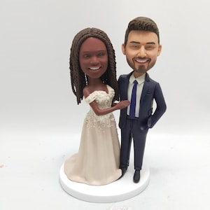 Custom Couple Bobbleheads, Personalized Polymer Clay Wedding Cake Topper,