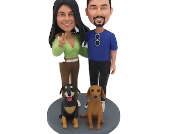 Custom coupple bobble head, bobblehead couple,bobblehead wedding cake topper, wedding gifts with dog/cat(pets)