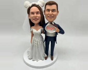 Figura personalizada de pareja con cabeza oscilante para pastel de bodas, estatua personalizada de arcilla polimérica.