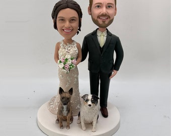 Custom couple bobble head, bobblehead couple,bobblehead wedding cake topper, wedding gifts with dog/cat(pets)