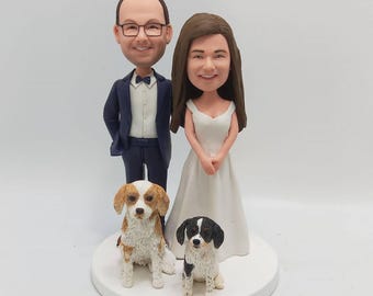 Adorno para pastel de bodas con mascotas, figura cabezona personalizada de pareja