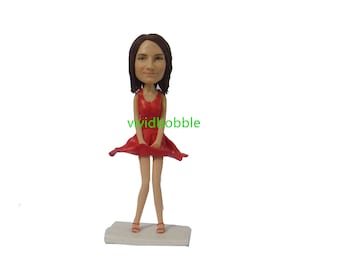 Custom Bobblehead Sexy Girl in Red Dress,custom sexy dolls,Bubble skirt pretty lady bobbleheads,Ball gown outfits,gift for her,Birthday gift