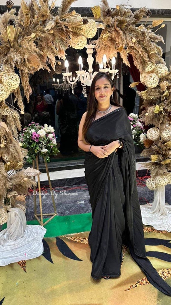 Black Sequence Sari black Saree saree south Asian Wedding Dress Etsy UK