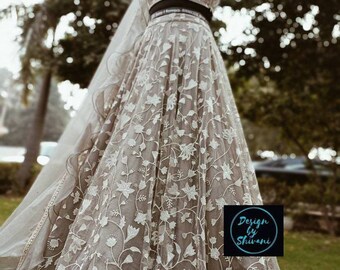 Floral embroidery dress/ lehenga choli/ ceremony lehenga/ wedding reception/ mehedi /Sangeet ceremony Hindu wedding dress