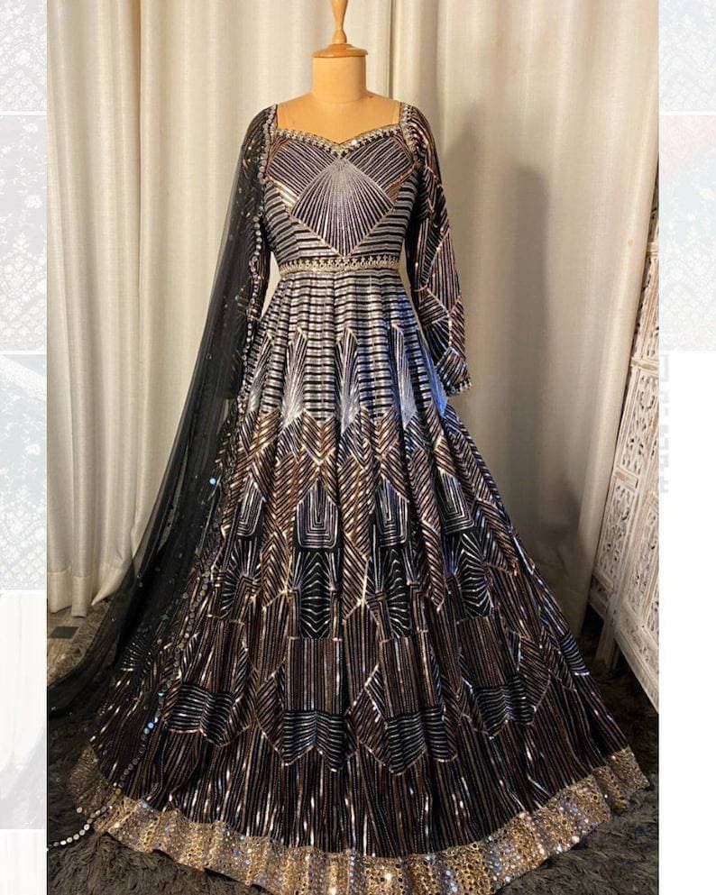 Buy Grey Butterfly Net Hand Embroidered Abstract Motifs Round Gown For  Women by Roqa Online at Aza Fashions.
