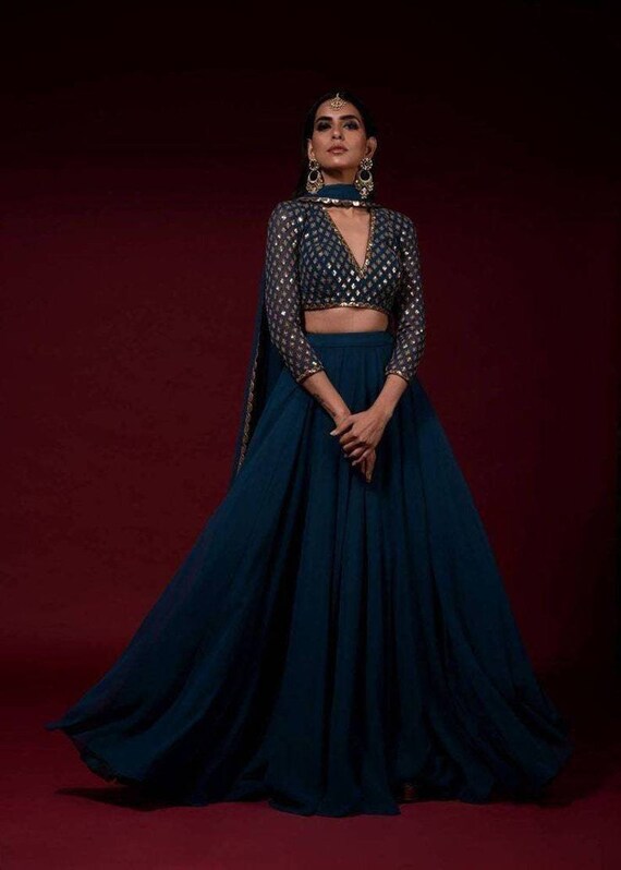 Blue Designer Lehenga Skirt Blouse and 