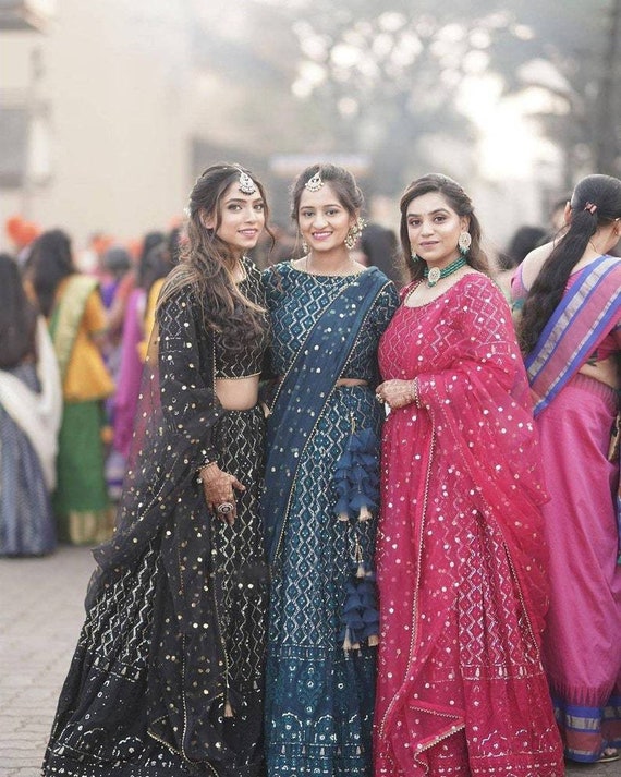 Blue and pink lehenga bridal sale