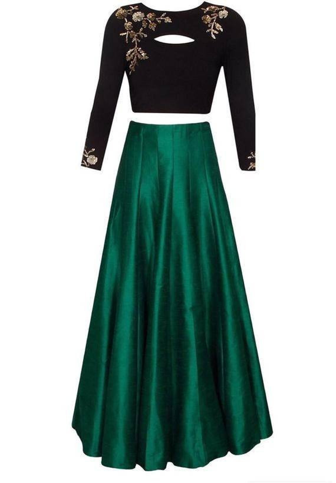 Black and Dark Green Embroidered Skirt Top Cocktail Black Etsy