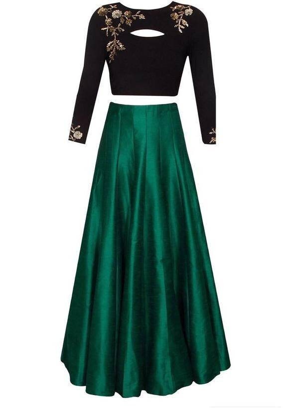 Black and Dark Green Embroidered Skirt Top Cocktail Black Etsy