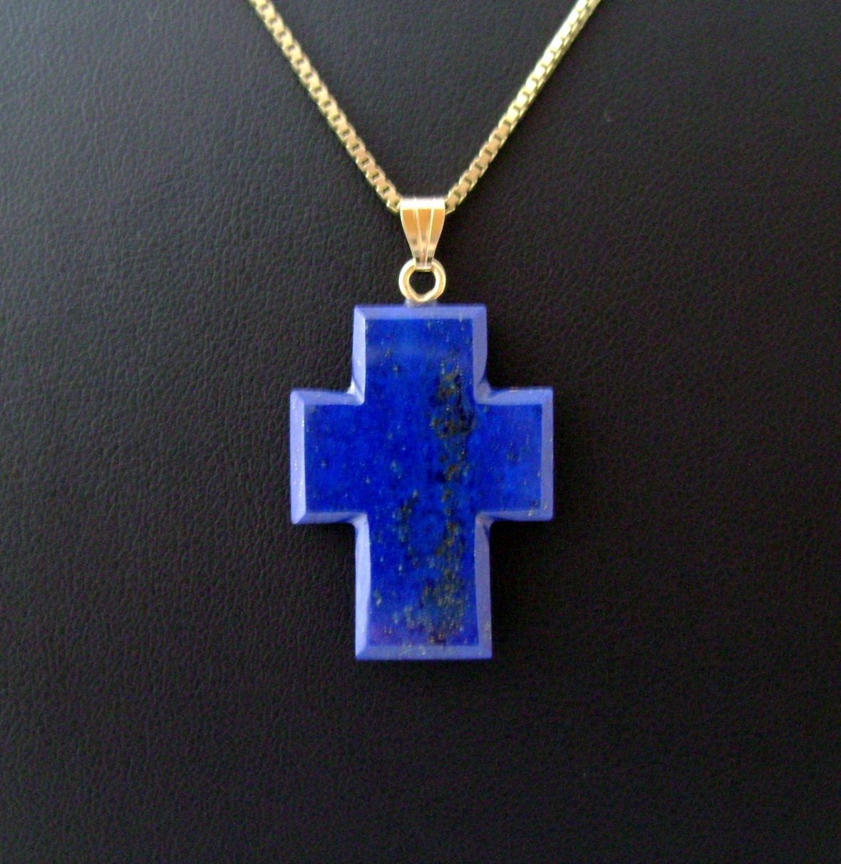 Handmade Lapis Lazuli Cross Pendant – Natural Blue Gemstone, Silver Plated, 3.35 Inch Charm