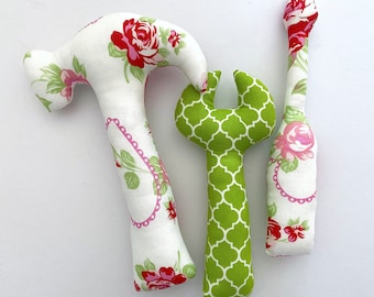 Rattle Tool Set - Pink, Red and Apple Green Floral Print