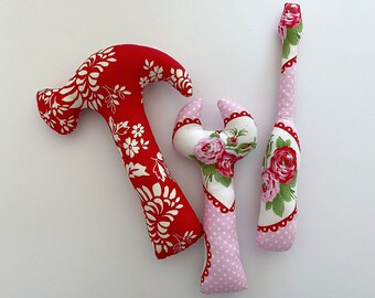 Rattle Tool Set - Red and Pink Floral Print