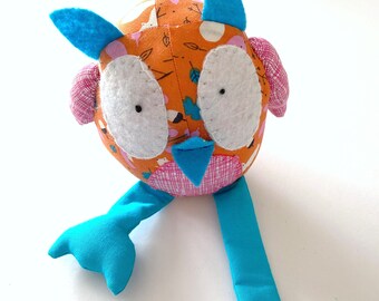 Owl Soft Toy - Bird and Cat Print