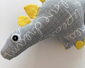 Dinosaur Soft Toy - Grey and Lemon Print