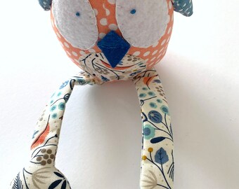 Owl Soft Toy - Blue and Apricot Print