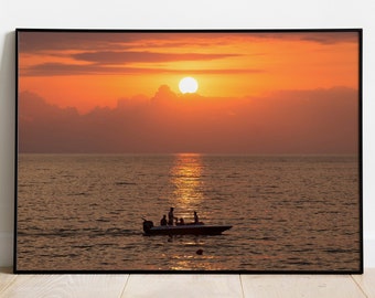 Sunset Print | Beach Print | Beach Photography | Boat Print | Downloadable print | Printable Art