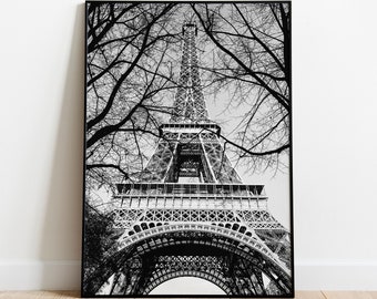 Zwart-witfoto van de Eiffeltoren, fotoafdruk van de Eiffeltoren, fotoafdruk van Parijs - Eiffeltoren, fotografie van de Eiffeltoren