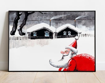 Santa Painting Printable, Vintage Father Christmas, Santa Claus Decor, Christmas Decor, Christmas Wall Art