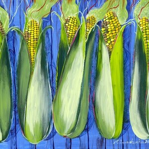 Hand-Painted Fresh Corn Digital File - Watercolor Corn Print, Farmhouse Decor, Printable Art for Kitchen, Rustic Corn Illustration