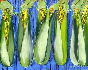 Corn painting | Farmhouse Print | Vintage Rustic Kitchen Painting | Country PRINTABLE