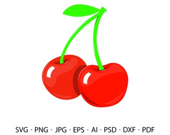 Cherry SVG, Cherries Clipart, Cherry Summer print SVG Instant Download, SVG Fruit Files, Cricut and Silhouette Cut Files svg png