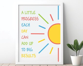 A Little Progress Each Day Can Add Up To Big Results | Mental Health Poster | Progress Quote | Motivational Office Decor | School Counselor