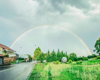 rainbow printable, rainbow photo print, green poster, landscape print, rainbow wall art, farmhouse wall decor, rainbow photo wall