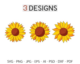 Sunflower SVG 3 Design, Floral,Bundle, Vinyl, Vector, Graphic, Cricut,Silhouette, Digital, Commercial use, Instant download, wall art